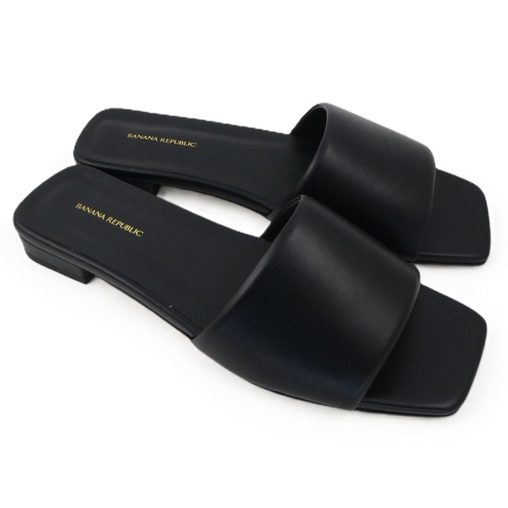 Banana Republic Women's US 7 Lucca Leather Clean Slide Sandal Black NWOB $180